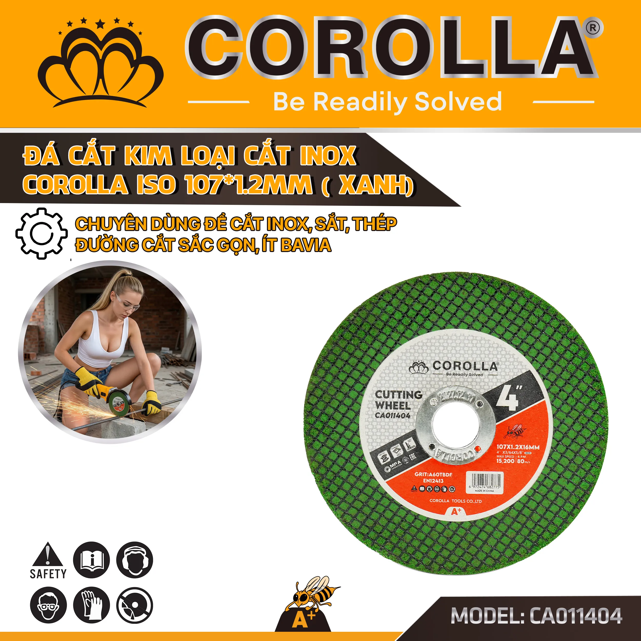 Đá cắt inox, kim loại Corolla ISO 107 mm CA011404