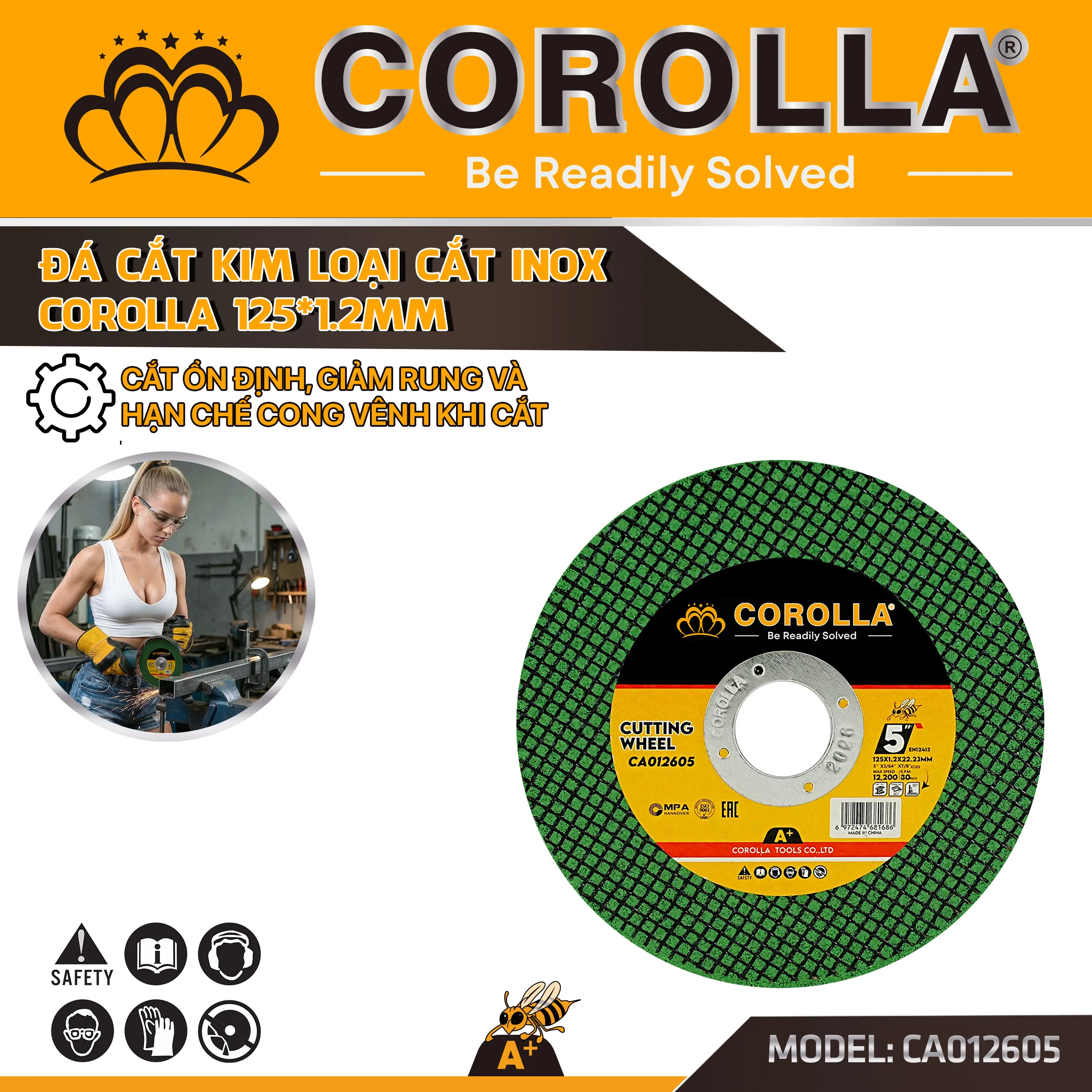 Đá cắt kim loại, inox Corolla 125 × 1,2 mm