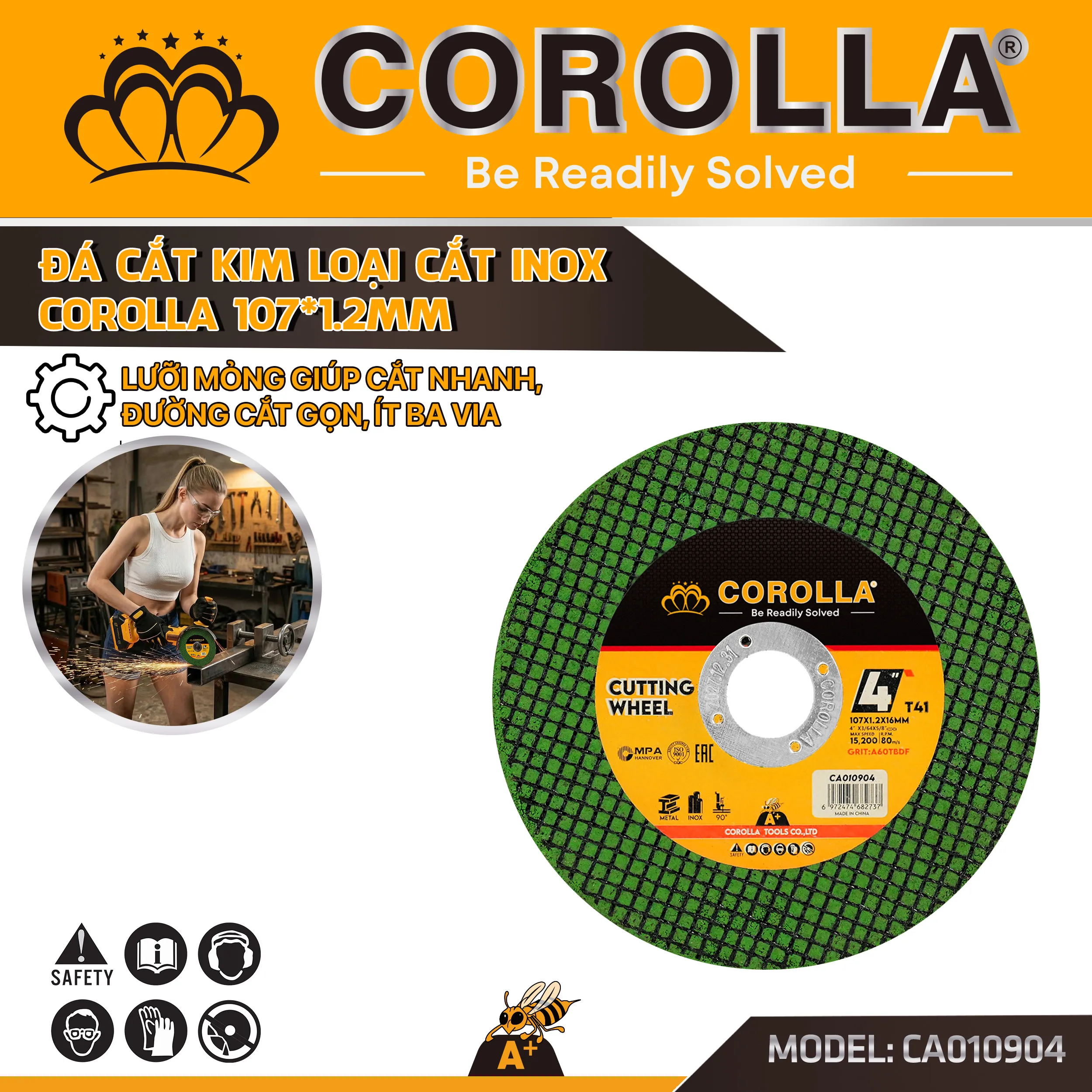 Đá cắt kim loại, inox Corolla 107 × 1,2 mm CA010904