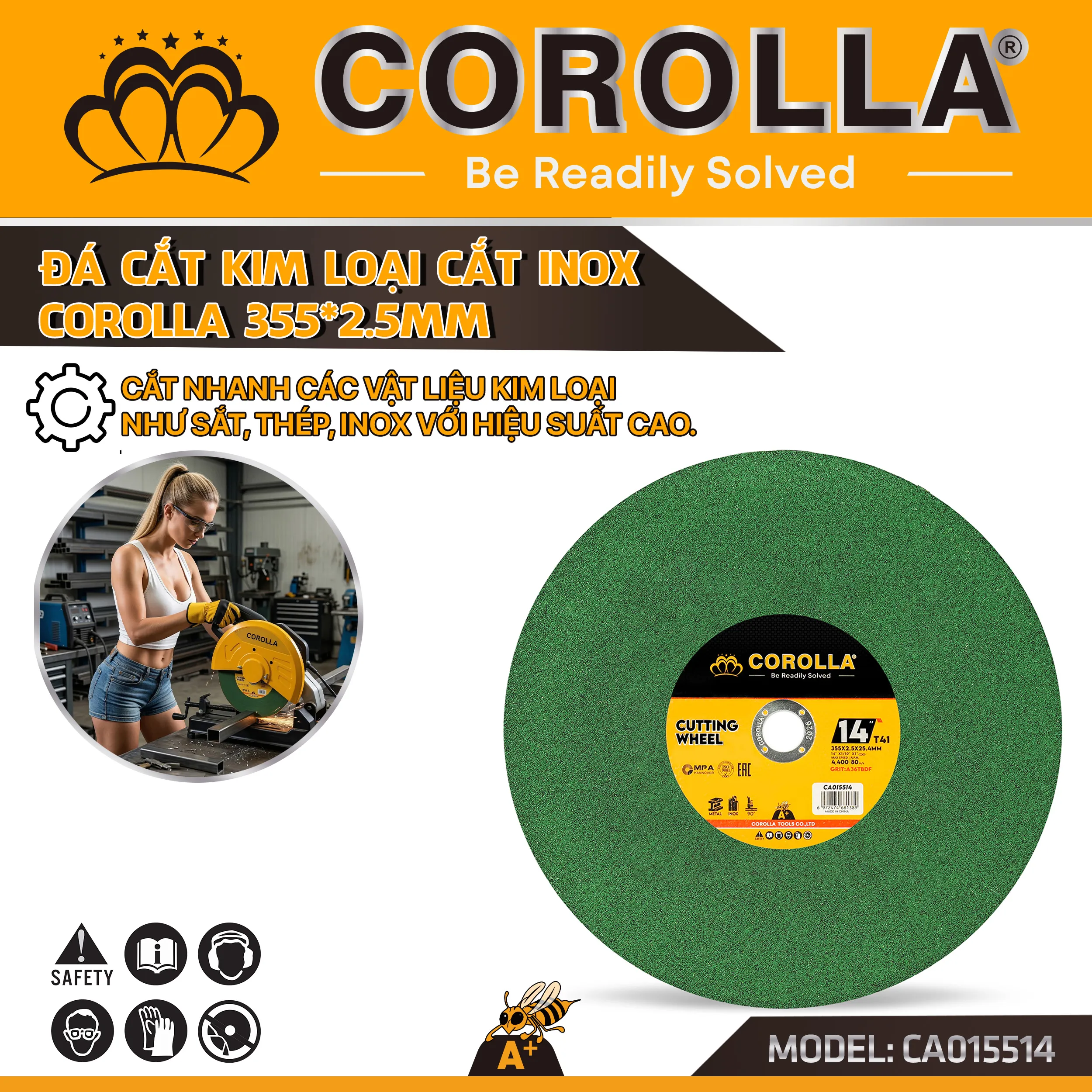 Đá cắt kim loại, inox Corolla 355 × 2,5 mm