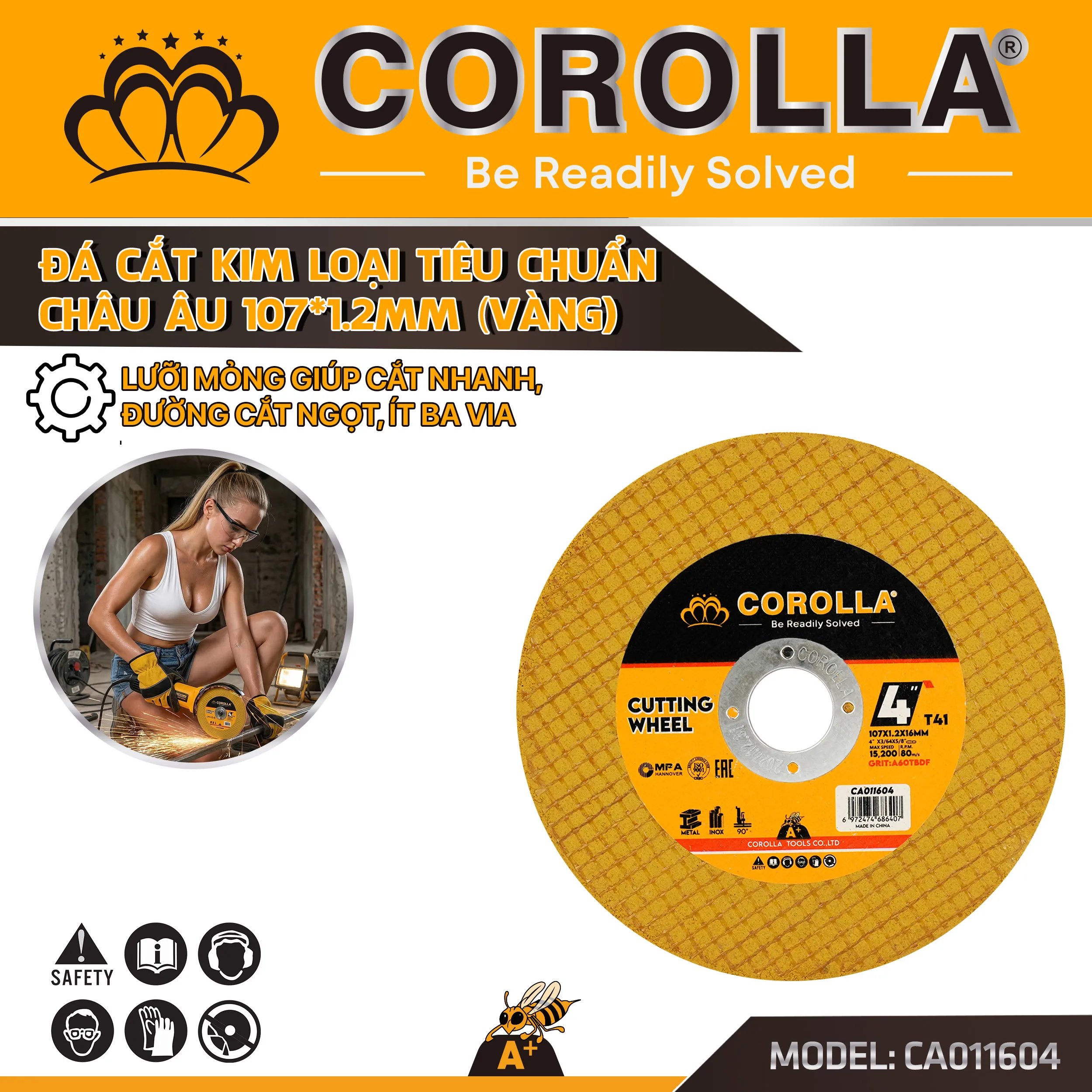 Đá cắt kim loại Corolla 107 mm màu vàng CA011604