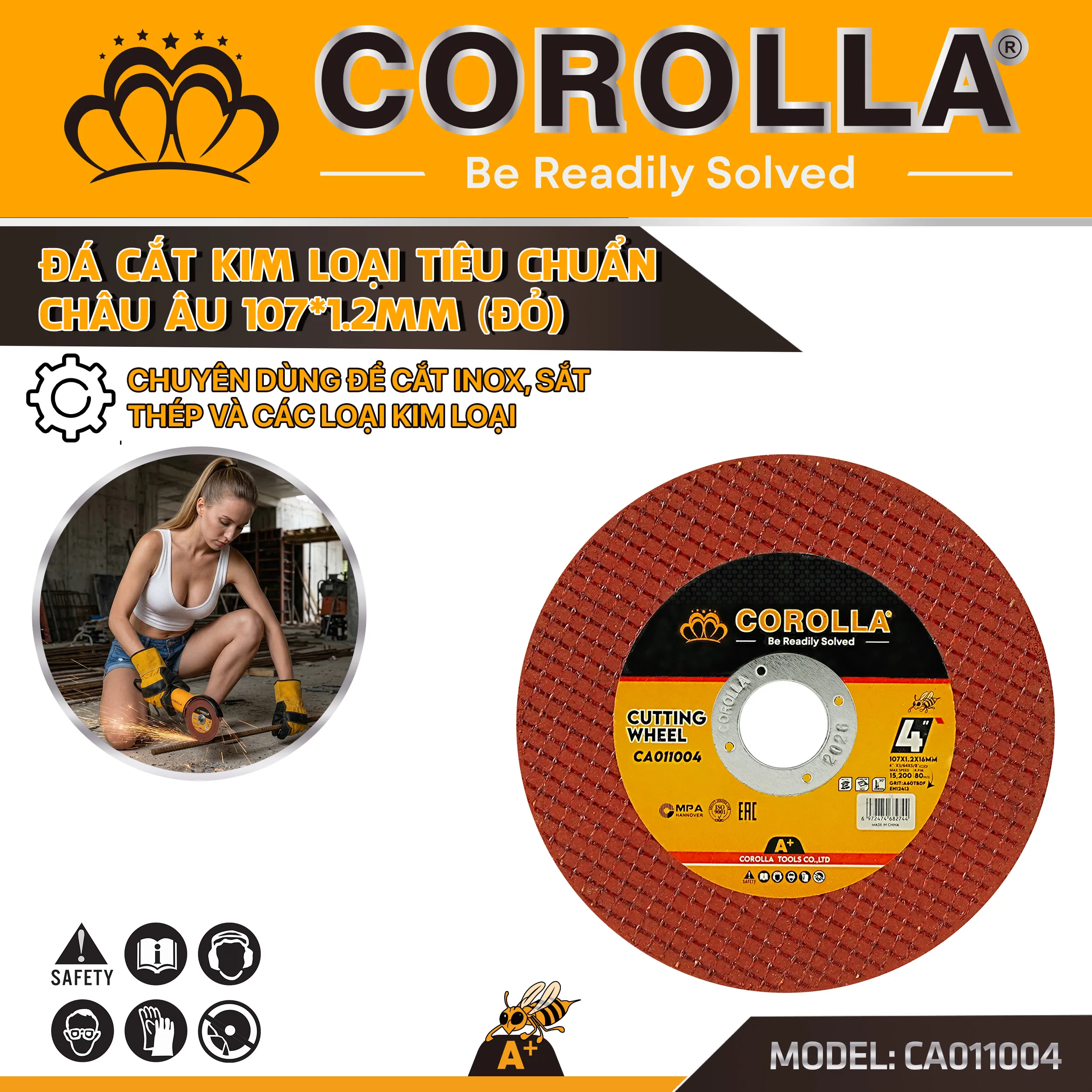 Đá cắt inox Corolla 107 mm màu đỏ CA011004