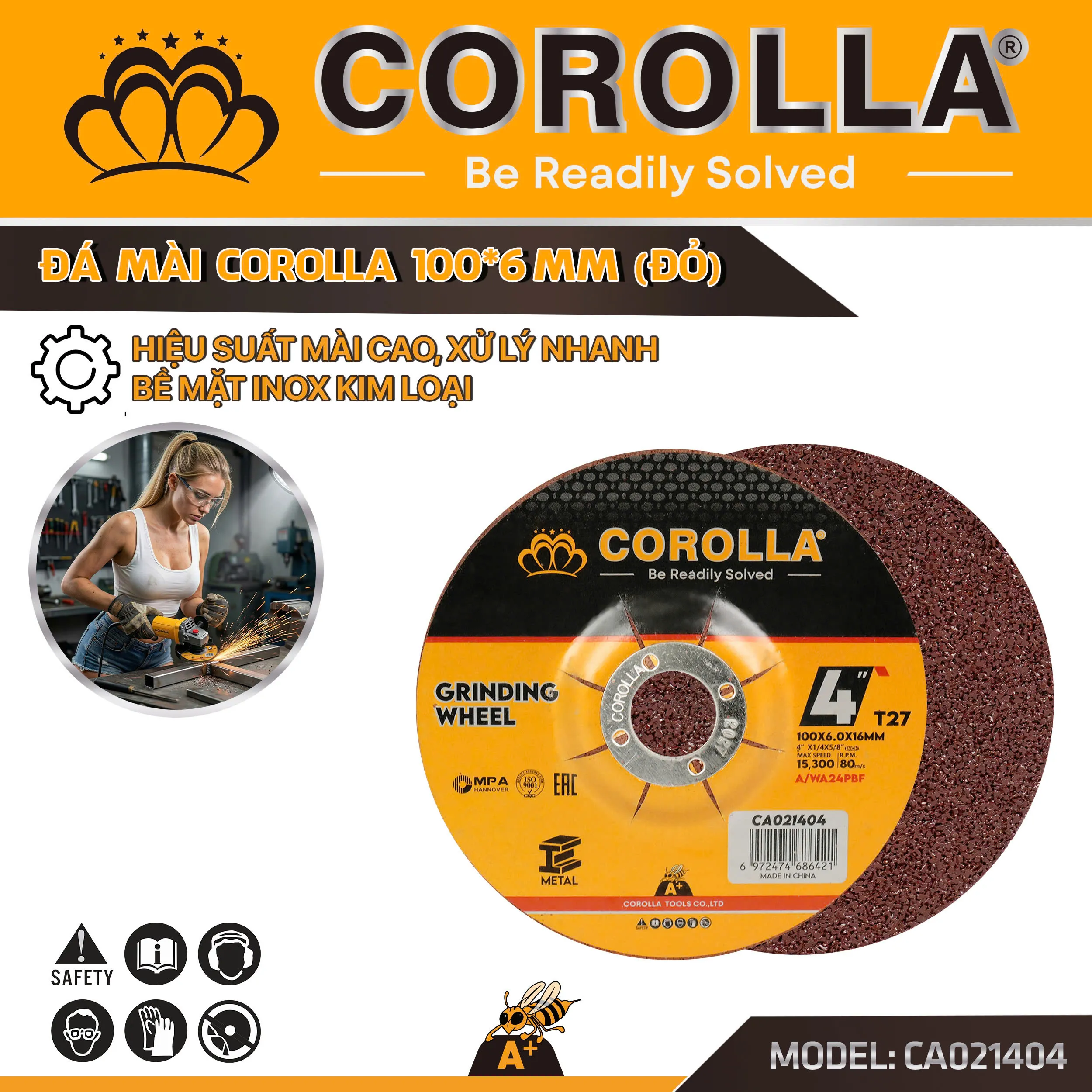 Đá mài Corolla 100 × 6 mm màu đỏ CA021404