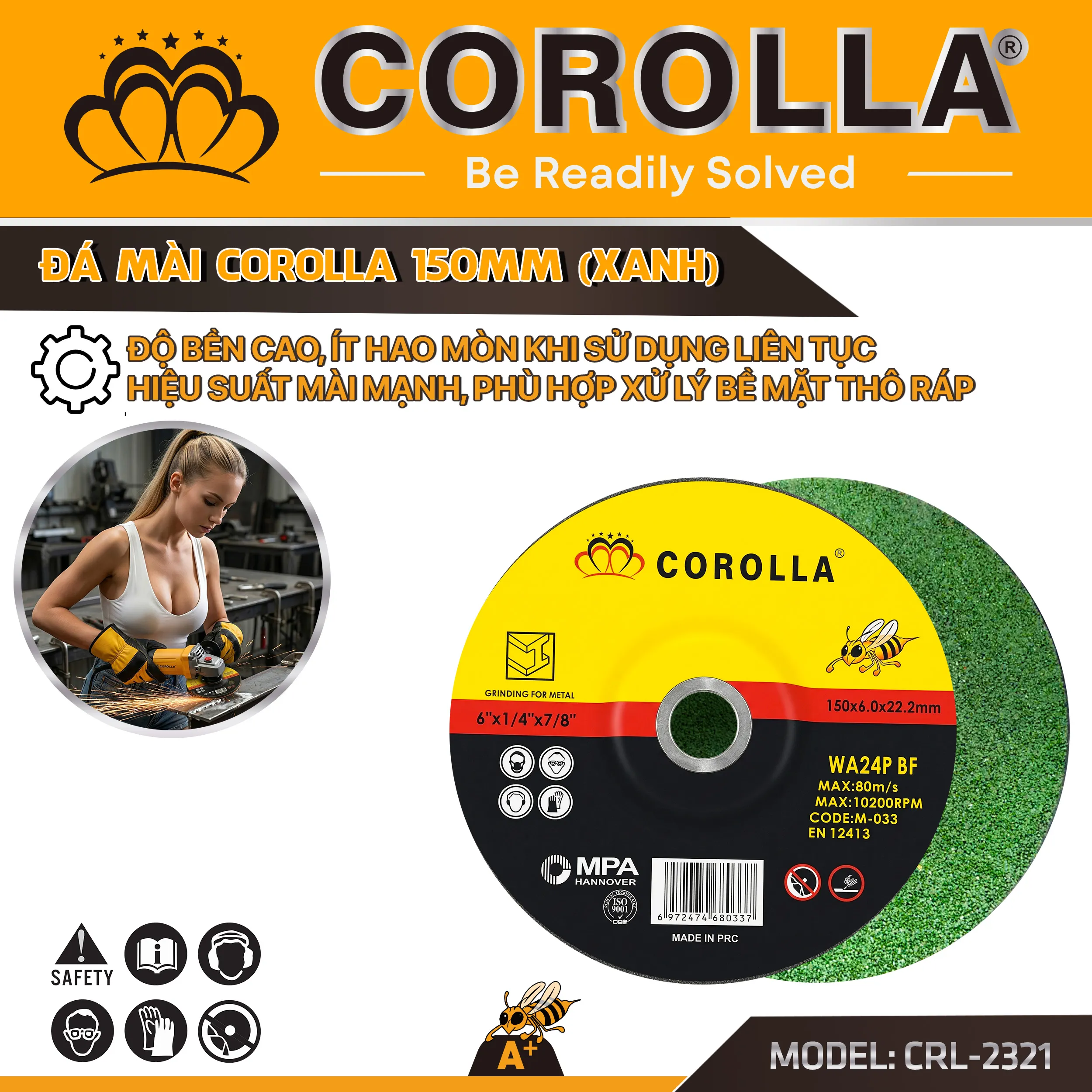 Đá mài Corolla 150 mm màu xanh