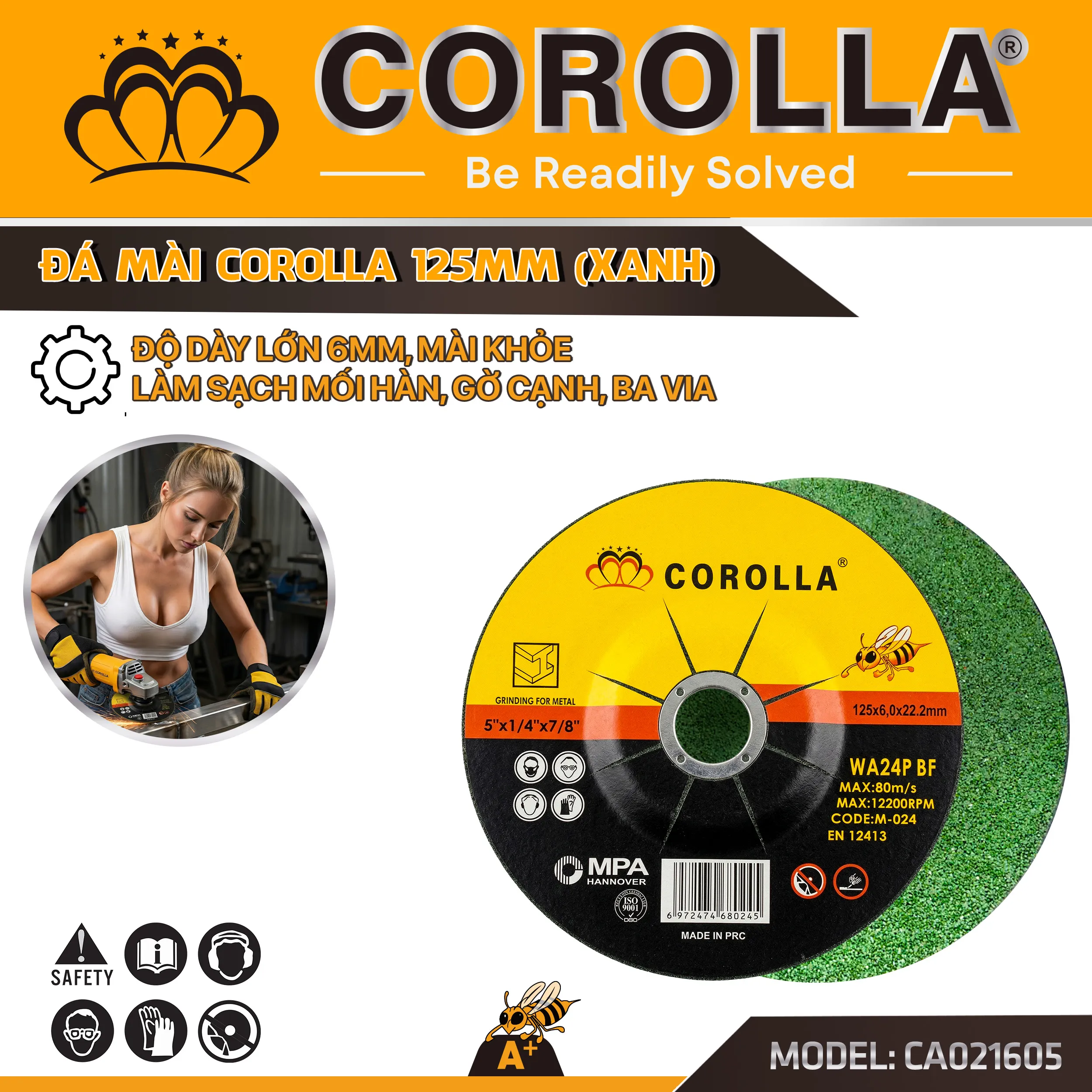 Đá mài inox, kim loại Corolla 125 mm