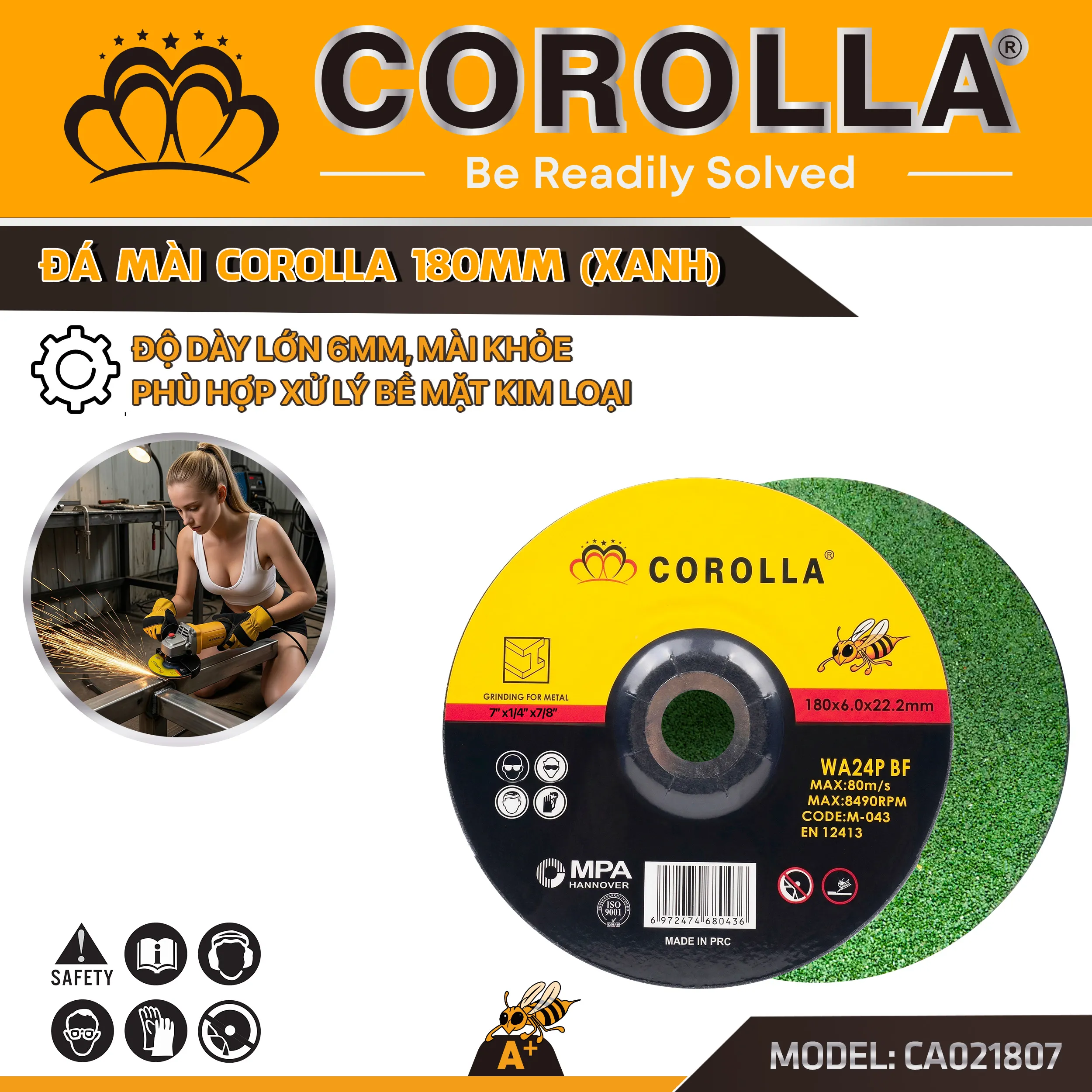 Đá mài inox, kim loại Corolla 180 × 6 mm